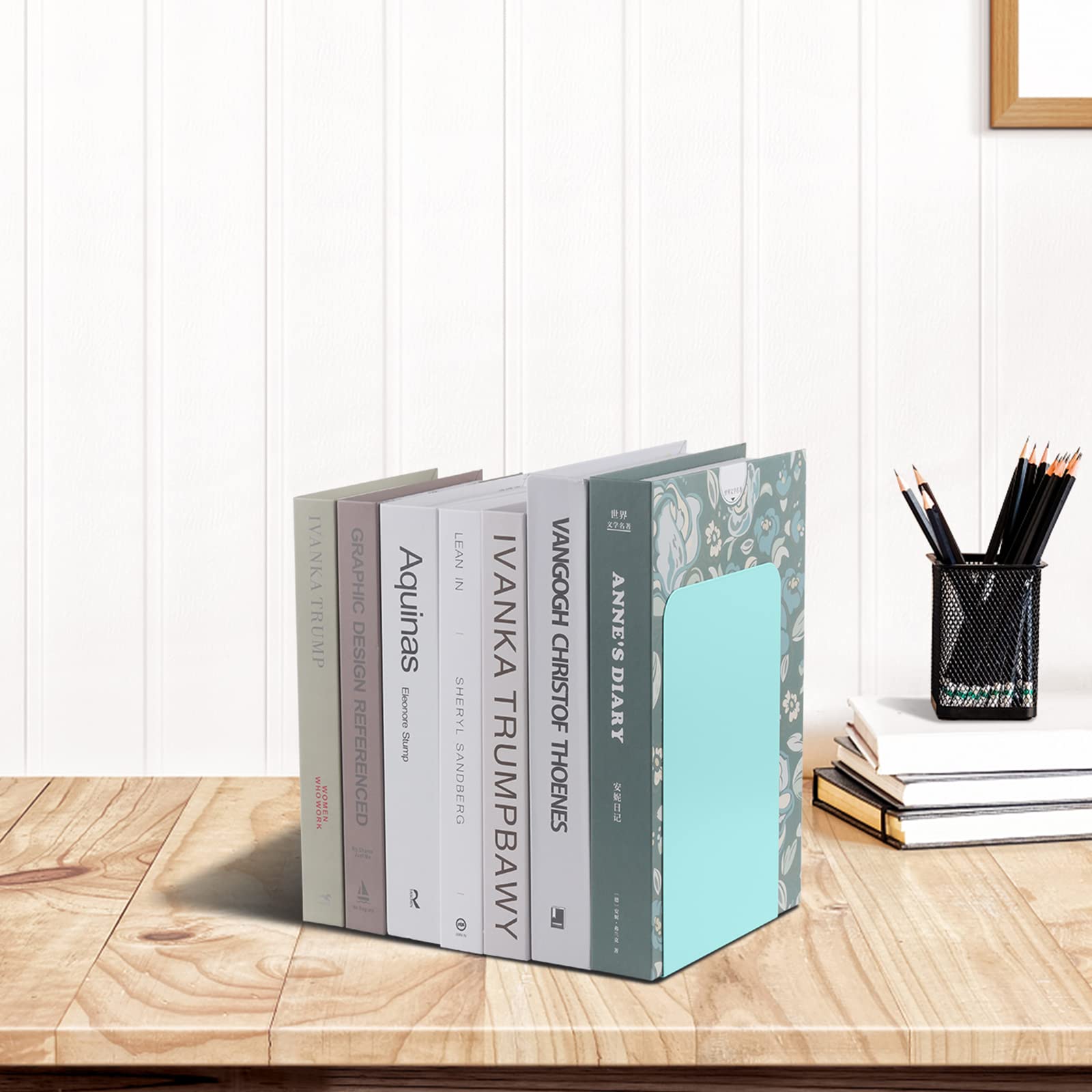 MSDADA Fermalibri per Mensole 2 Paia, Porta Libri da Scrivania per Libreria, Ufficio, Casa, Turchese