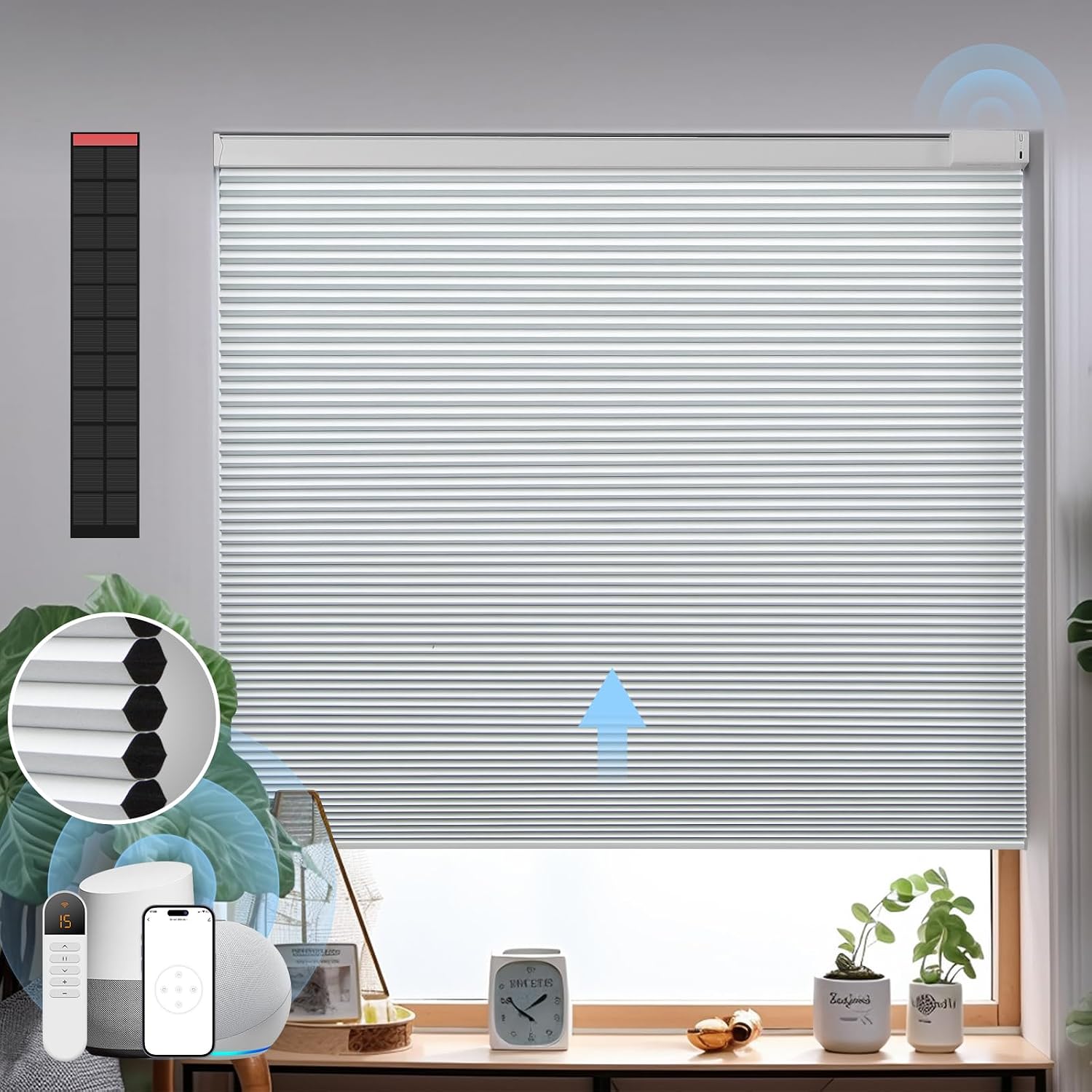 UGOODS Motorized Cellular Shades Free Solar Panel Blackout