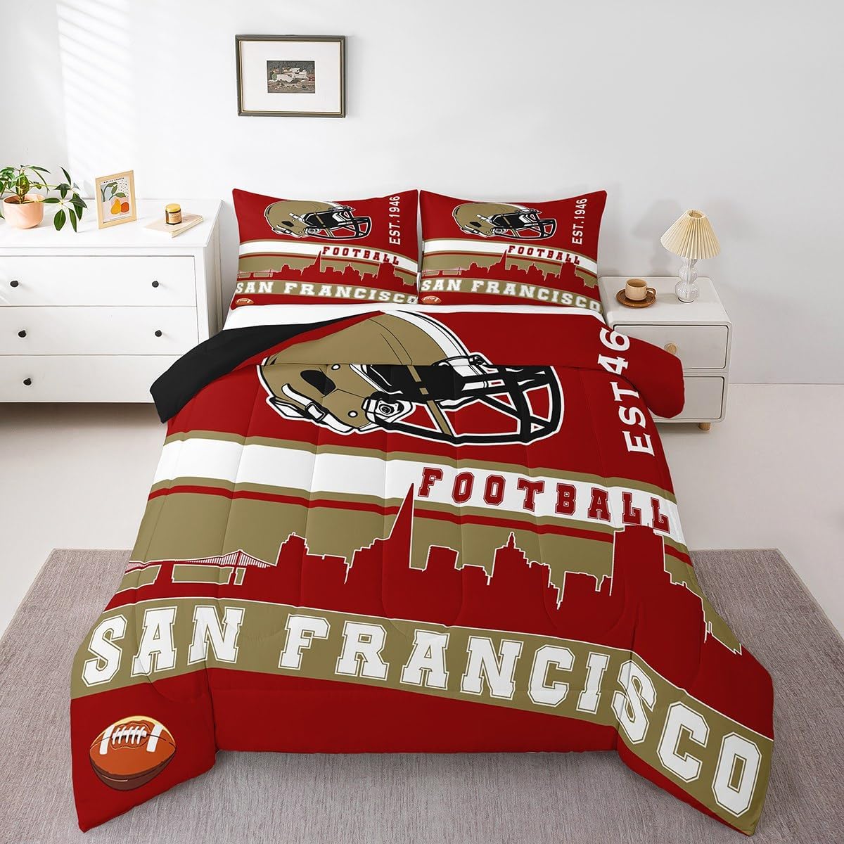 Erosebridal Football Comforter Set + Bed Sheets Set