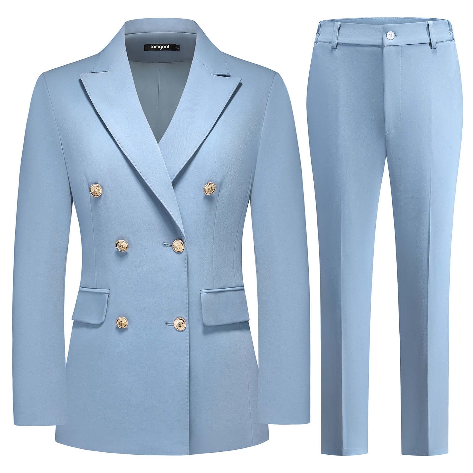 Lamgool Women Pants Suit Double Breasted