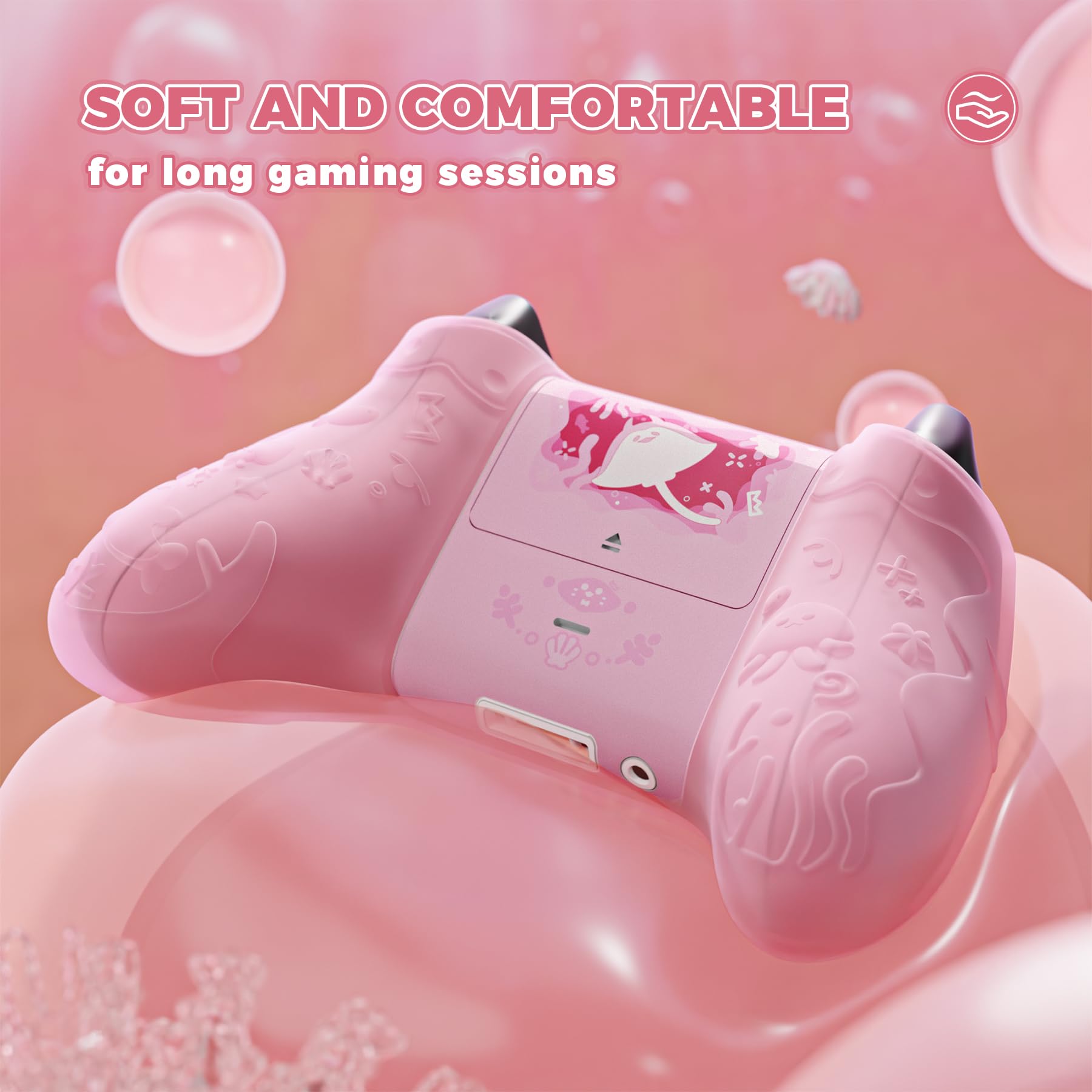 PlayVital Cover Controller per Xbox Series X/S Joystick Custodia Silicone Case Grip Antiscivolo & Copri Levette Analogiche & Adesivi, Accessori Protettivi Carini, Semi-trasparente Rosa Pesca