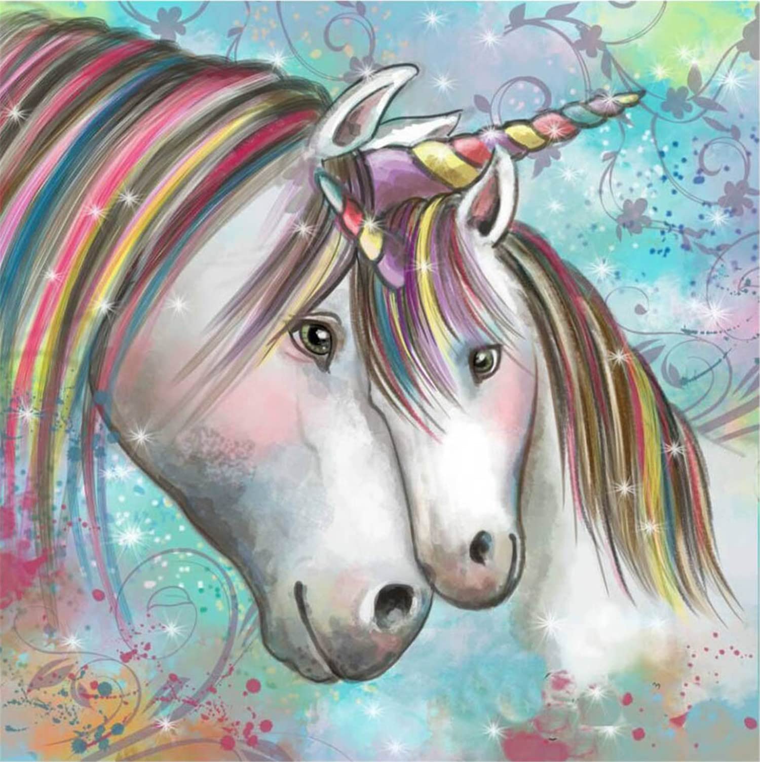 OWN4B Cross Stitch Kits Stamped, Unicorn Love Printed Pattern 11CT 14.2x14.2 inch DIY Embroidery Kit (Unicorns)