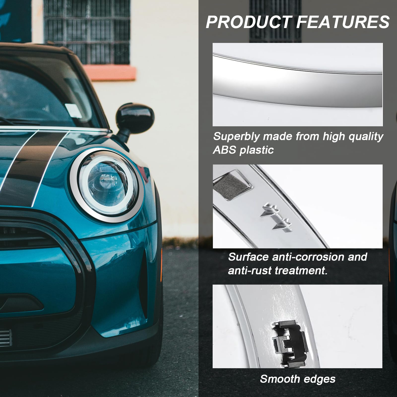 Anillo Decorativo Para Faros Delanteros Compatible con MINI COOPER F55 F56 F57 2014–2018,Cubierta de Anillo para Faros Delanteros,Embellecedores de Anillo de Cubierta de Lámpara Antiniebla(Plata)