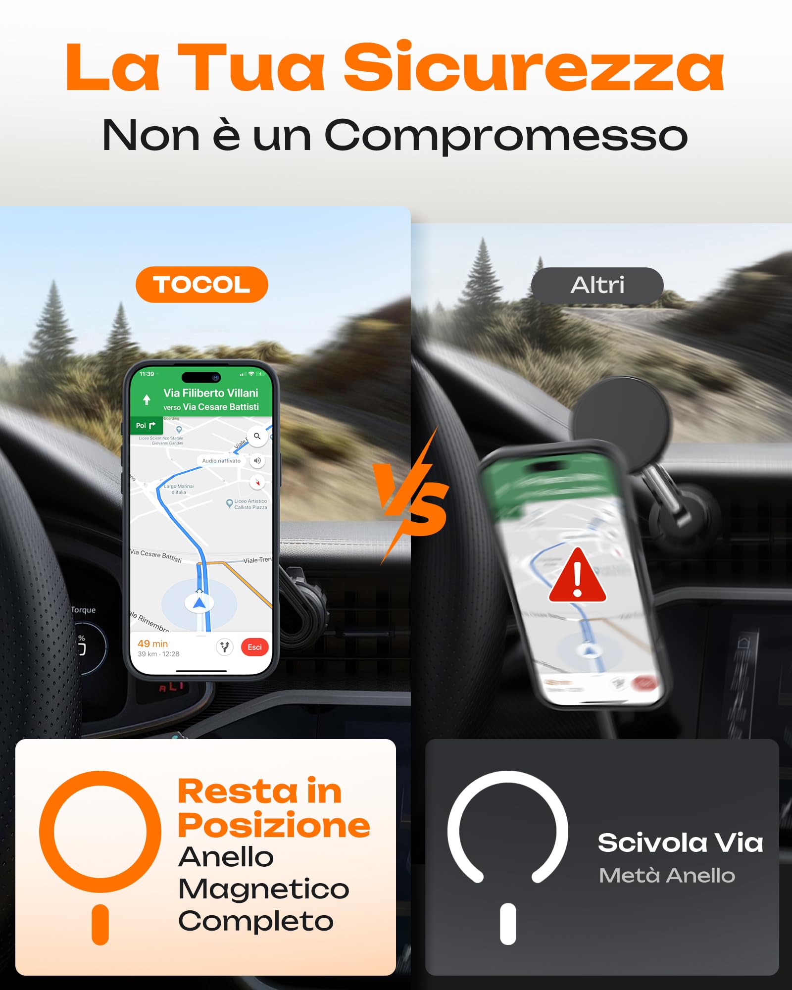 TOCOL Cover Magnetica per iPhone 17 Pro Max 6,9 Pollic, Compatibile con MagSafe, Anello Magnetico Incorporato, Protezione Fotocamera Integrata, Custodia Antiurto Traslucida Opaca, Nero