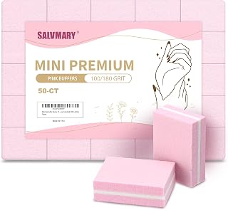 SALVMARY Mini Nail Buffer Blocks 100/180 Grit, 50 Pack Pink Sponge Buffing Files for Acrylic & Natural Nails