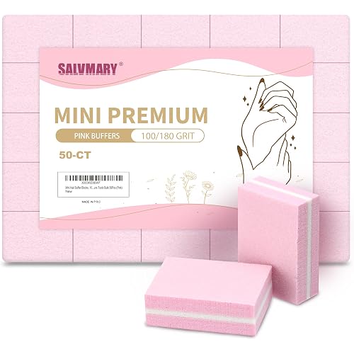SALVMARY Mini Nail Buffer Blocks Files 100/180 Grit Pink 50 Pcs