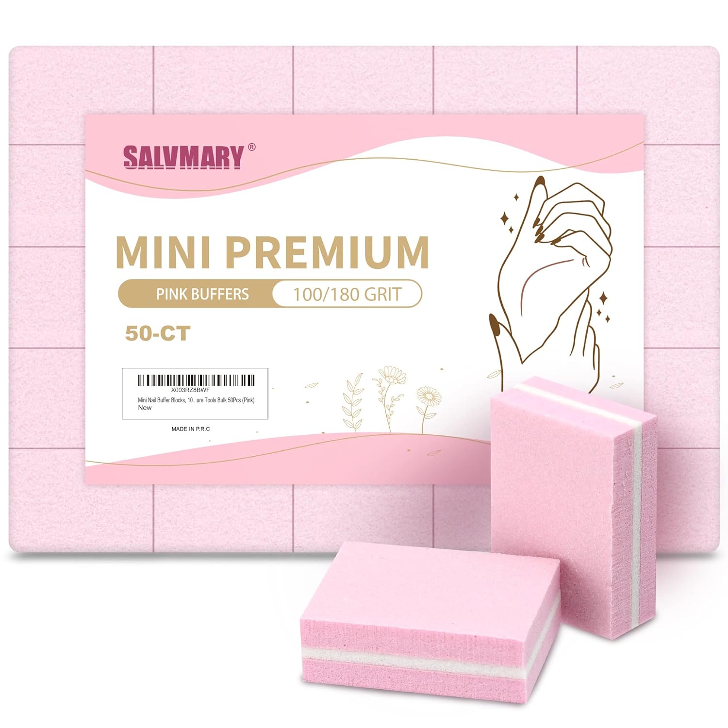 Mini Nail Buffer Blocks 100 180 Grit Sponge Buffing Sanding Block File Manicure Tools Bulk 50Pcs Pink