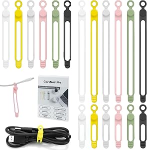 Reusable Silicone Cable Ties, Cord Organizer Ties for Charging Cables, Wire Organizers, Electrical Cords, Computer Wires, Data Cables for Home Office Travel Essentials (6 Colors, 3 Sizes)
