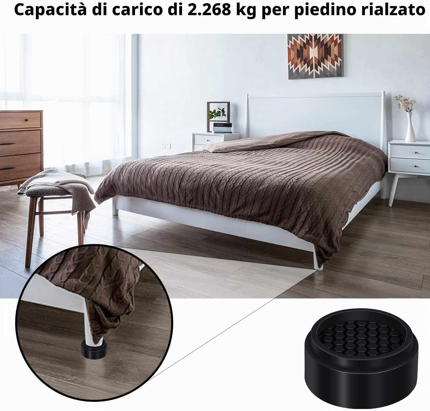 Ezprotekt Confezione da 12 rialzi rotondi regolabili per mobili da letto, impilabili da 2,5 cm, creano ulteriori 2,5 cm, 5,1 cm o 7,6 cm di altezza per divano, letto, tavolo, sedia, gomma antiscivolo