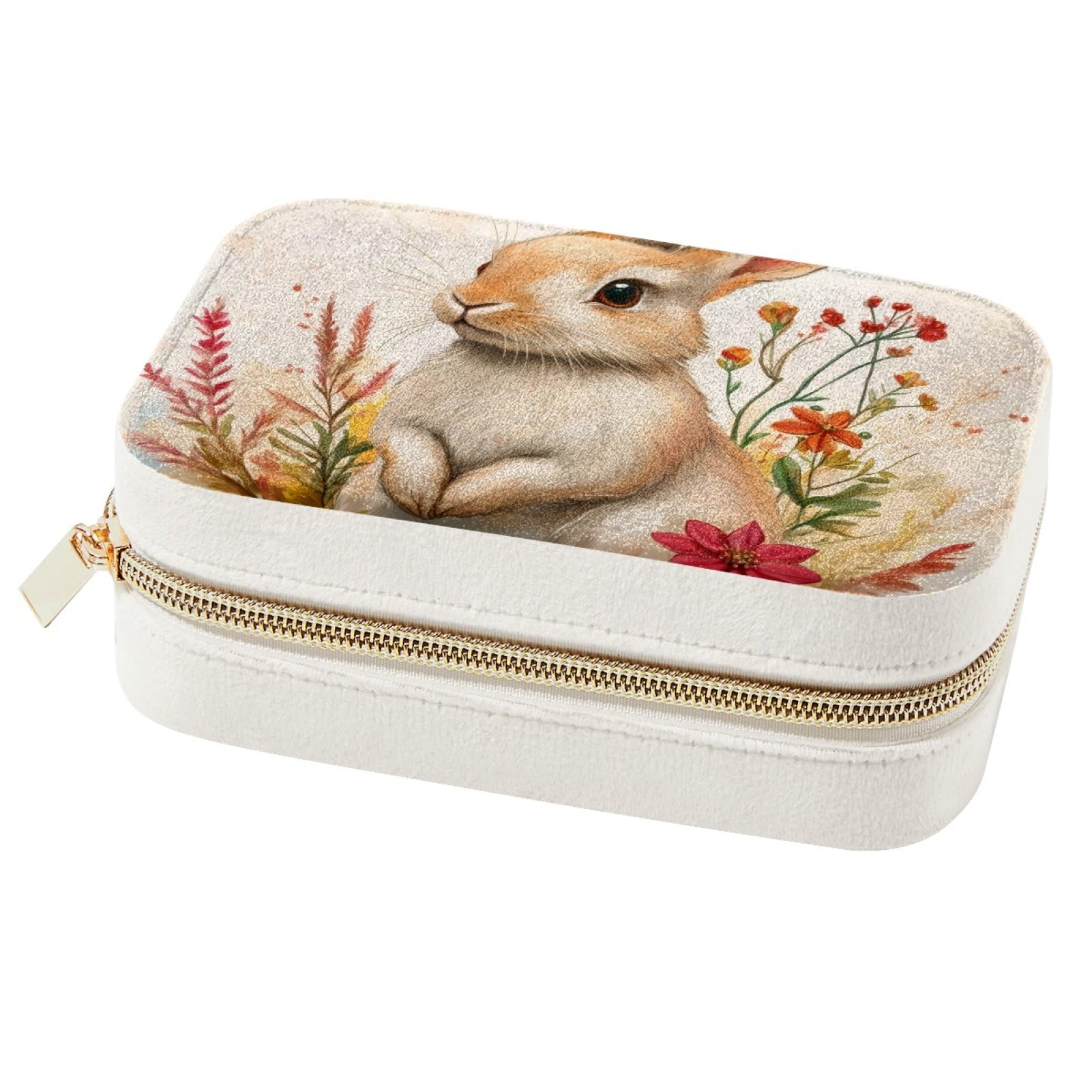 Boîte à bijoux portable lapin pour voyage boucles d'oreilles et colliers