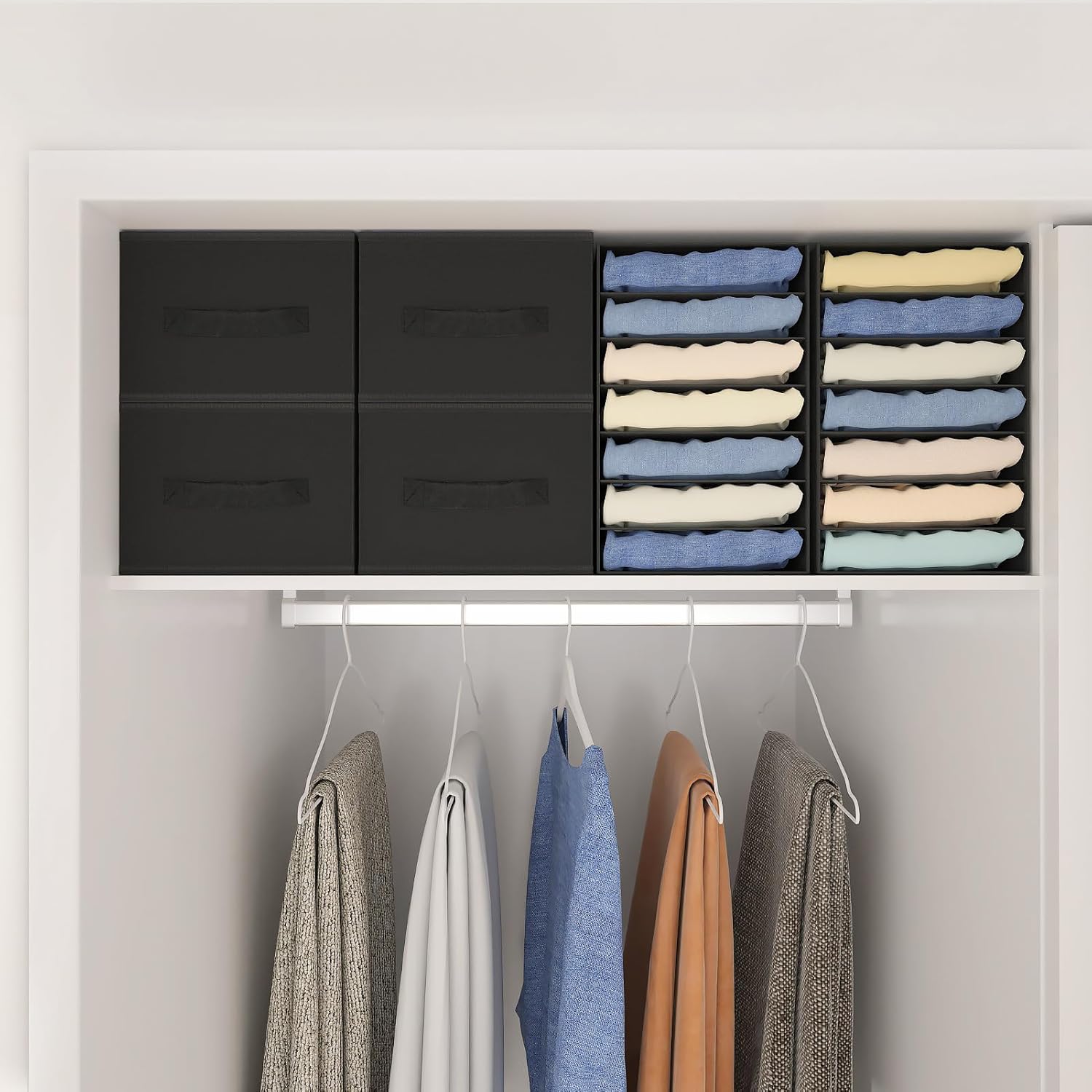 3-Pack Wardrobe Clothes Organizer 7 Grids Pants Organizer for Closet Foldable Closet Organizers and Storage for Jeans Shirts Pants, Black