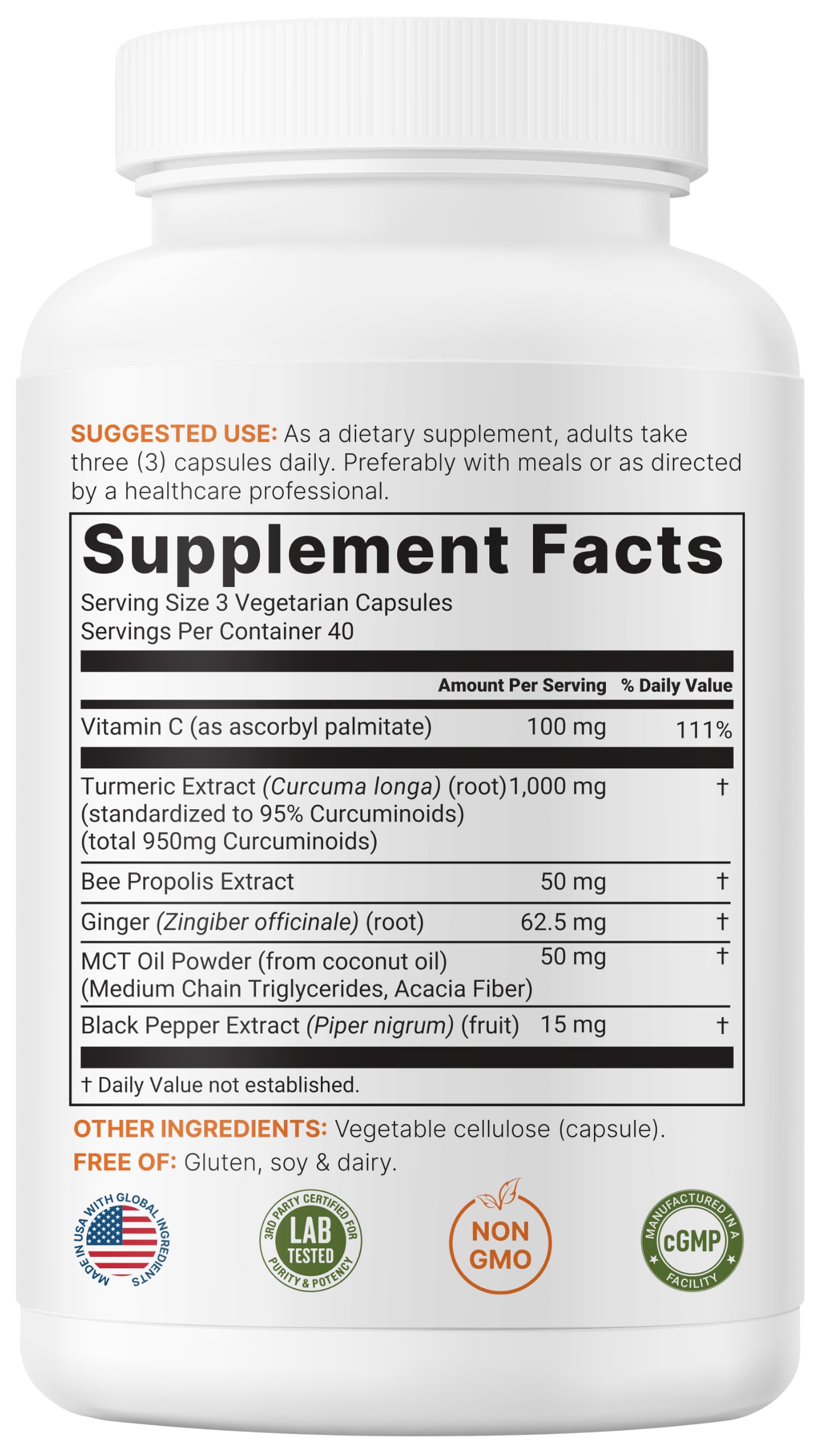Micro Ingredients Turmeric Curcumin 1,000mg Per Serving, 120 Capsules — Amazon image 8