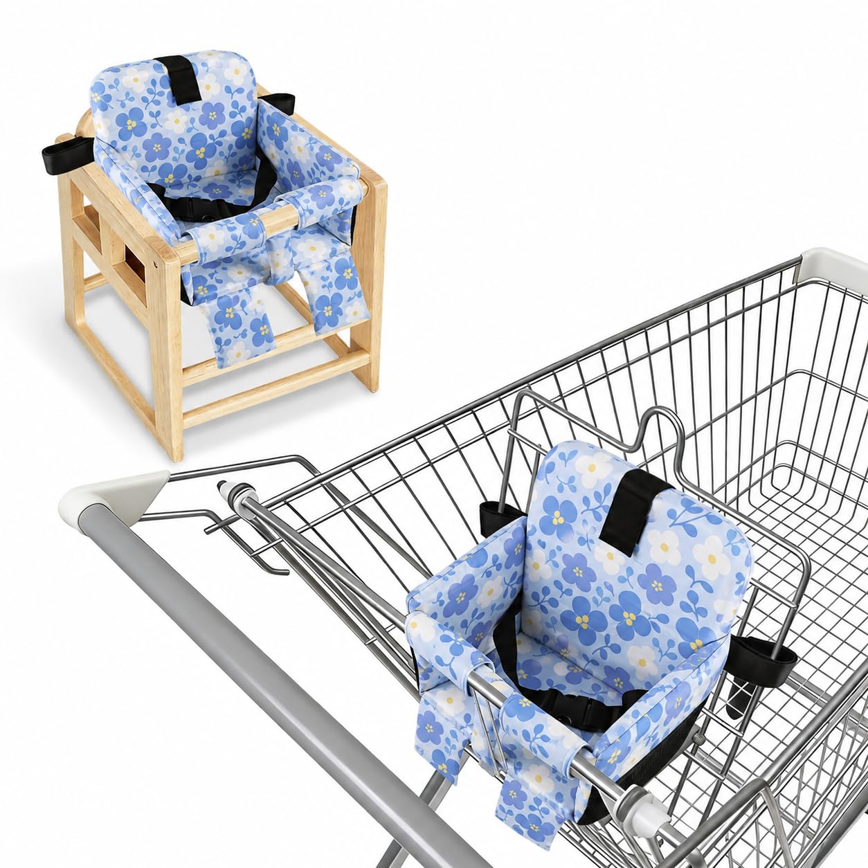 Portable Baby Shopping Cart Seat, High Chair Cover for Outdoor, One-Hand Installation Cart Seat Cover, Padded with Comfort Foam – Colorful Spots image 2