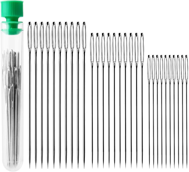 AIEX 30pcs Big Eye Hand Sewing Needles Large Eye Stitching Needles in a Clear Tube Upholstery Needles Set 1.6 2 2.4