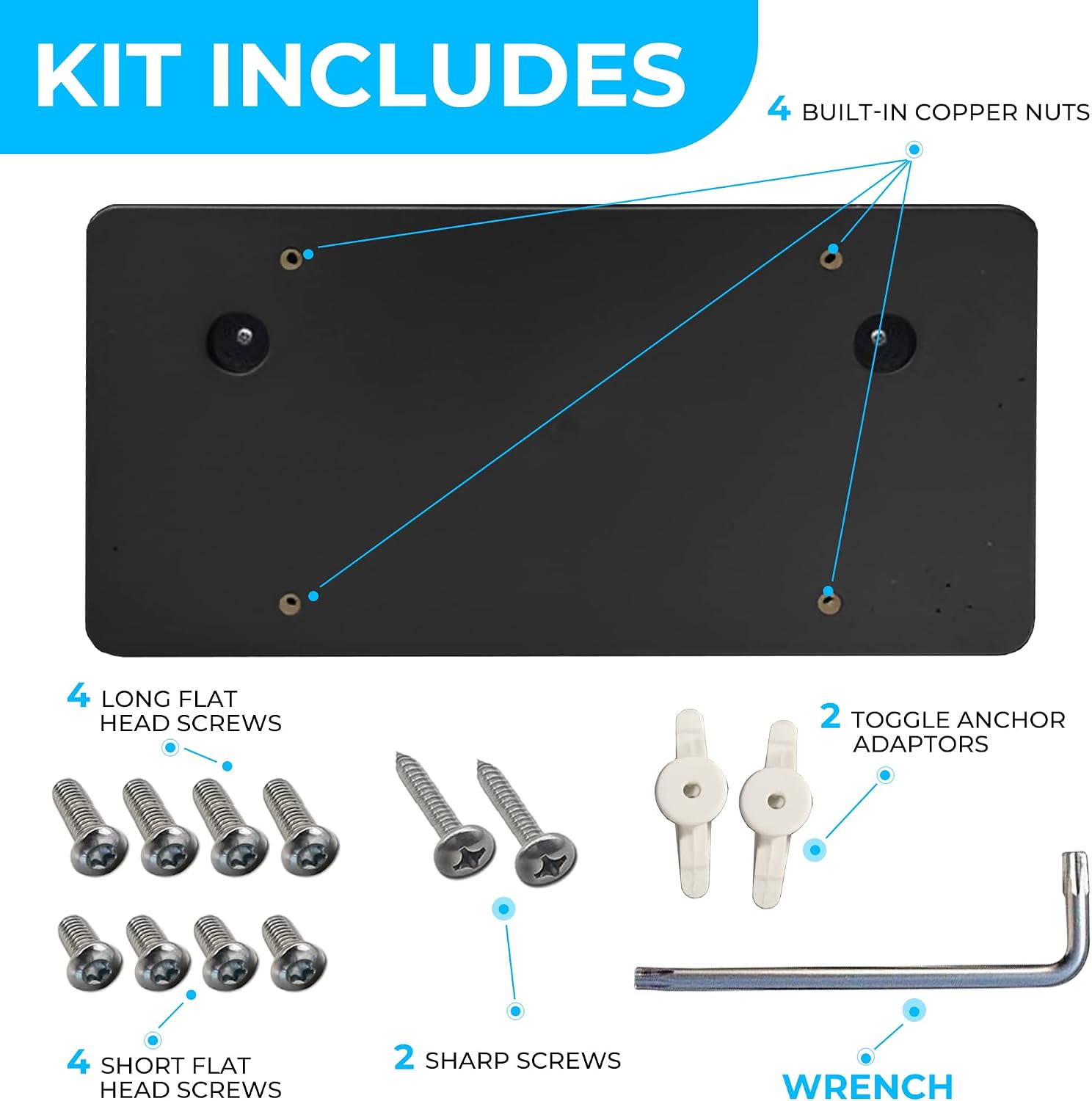 License Plate Mounting Bracket Kit for Subaru | Plate Holder Round Hole Adapter Set with 2 Adapters, 8 Screw Bolts & Wrench Kit | License Tag Mounting Kit, Plate Holders, Car & Truck Accessories