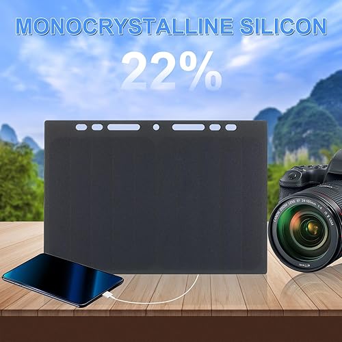 Miniatura 2 de Lixada Cargador de panel solar puerto USB portátil de alta potencia en forma de papel monocristalino de silicona de 10 W, cargador de panel solar