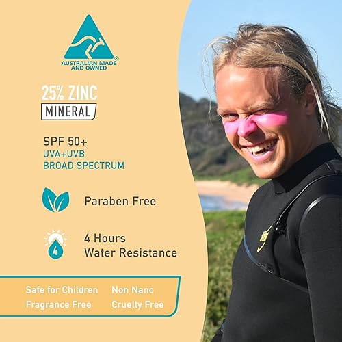 Miniatura 2 de Sun Zapper Protector solar de óxido de zinc – rosa, blanco y azul – SPF 50+ muy alta protección solar impermeable para cara y cuerpo, adultos,