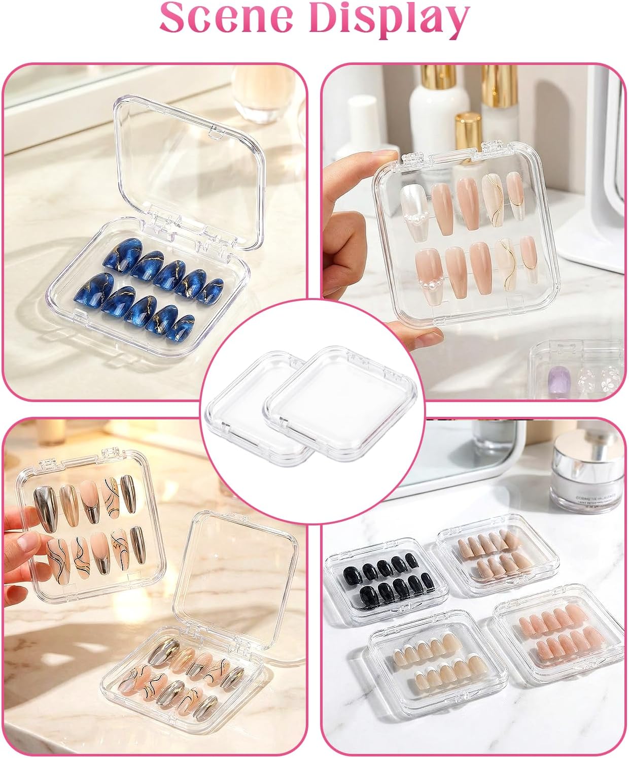 18PCS Press on Nail Packaging Case, False Nail Storage Boxs Container Holder with 60Pcs Adhesive Double
