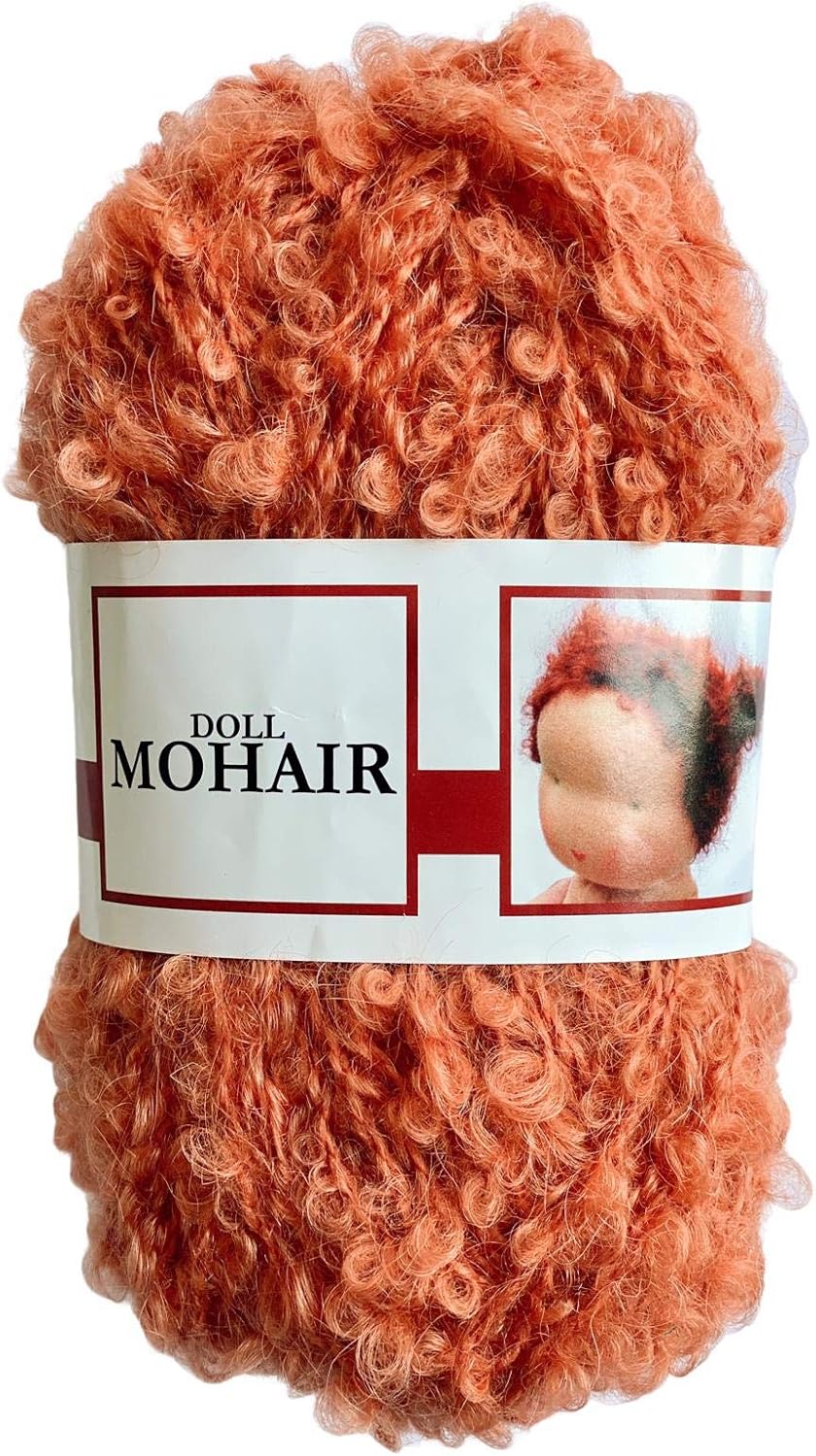 De Witte Engel Mohair Bouclé Yarn, Doll Hair, Waldorf Doll Making Hair (Orange)