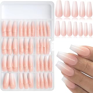 Bellelfin Ombre Press on Nails Medium Coffin Nails Press ons for Women, 240pcs Nude Gradient Coffin Press On Nail with Jelly Tab and Glue, 12 Sizes Glossy Ombre Fake Nails Acrylic False Nails Short