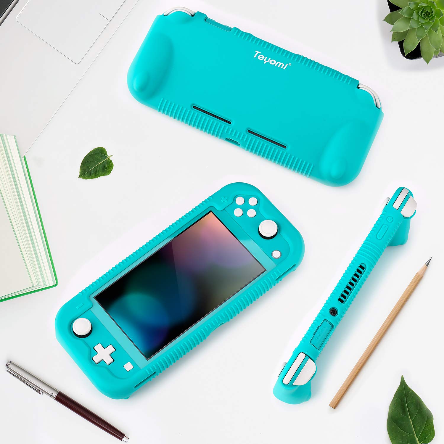 Teyomi - Funda de Silicona para Nintendo Switch Lite con Protector de Pantalla, 4 Piezas Joystick Tapas y Ranuras para Tarjetas, Carcasa con Soporte, diseño Resistente a Golpes y arañazos