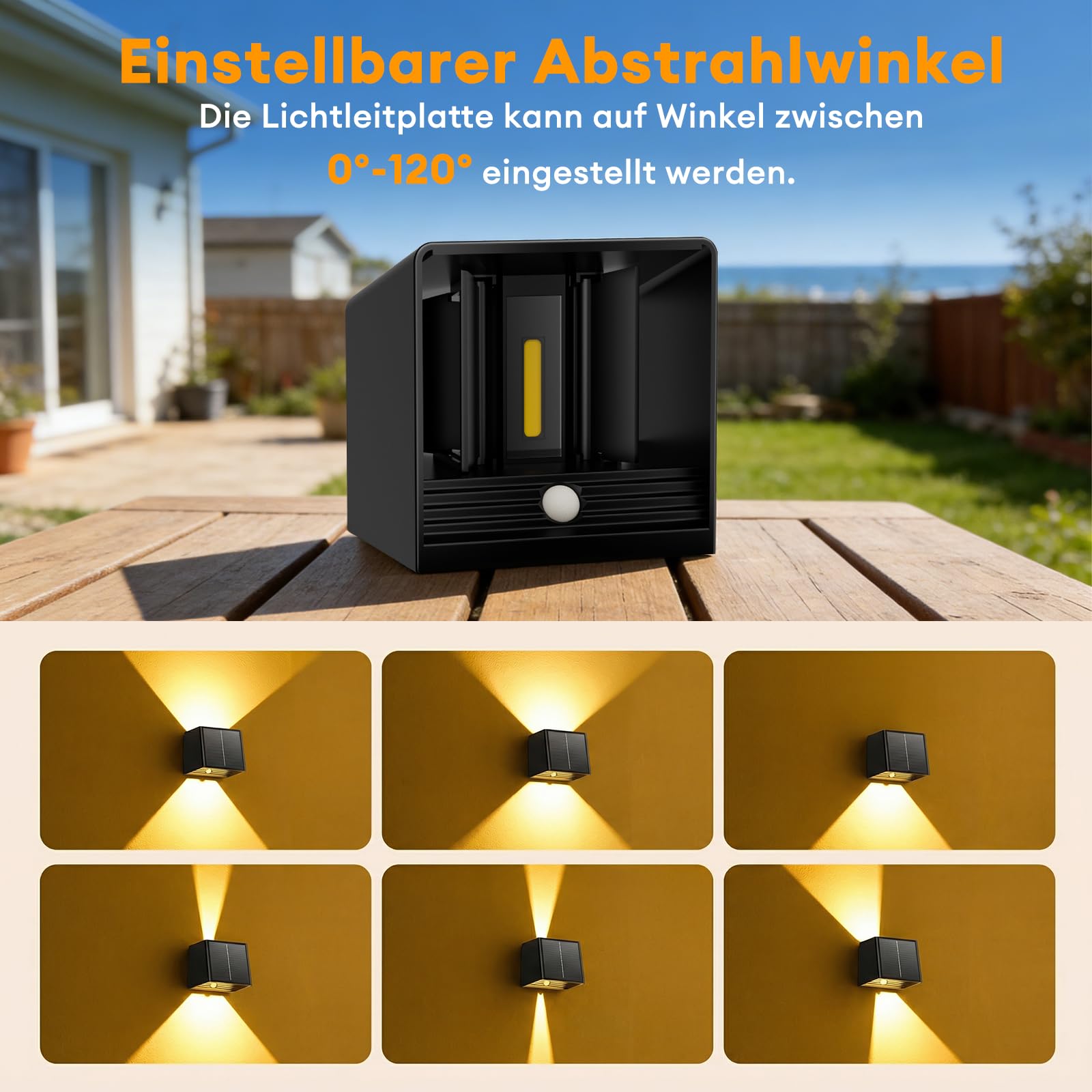 Solarlampen für Außen mit Bewegungsmelder, 2000mAh, 2 Lademodi & 3 Lichtmodi, IP65 Wasserdichte Solar Wandleuchte Auf und ab Einstellbar Lichtstrahl für Garten Balkon Terrasse Treppen (2 Pack)
