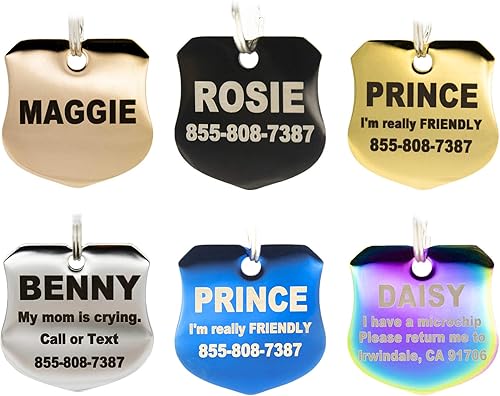 Miniatura 7 de Etiquetas de perro grabadas personalizadas, de acero inoxidable, grabadas, etiquetas de identificación de perro y gato, parte delantera y trasera,