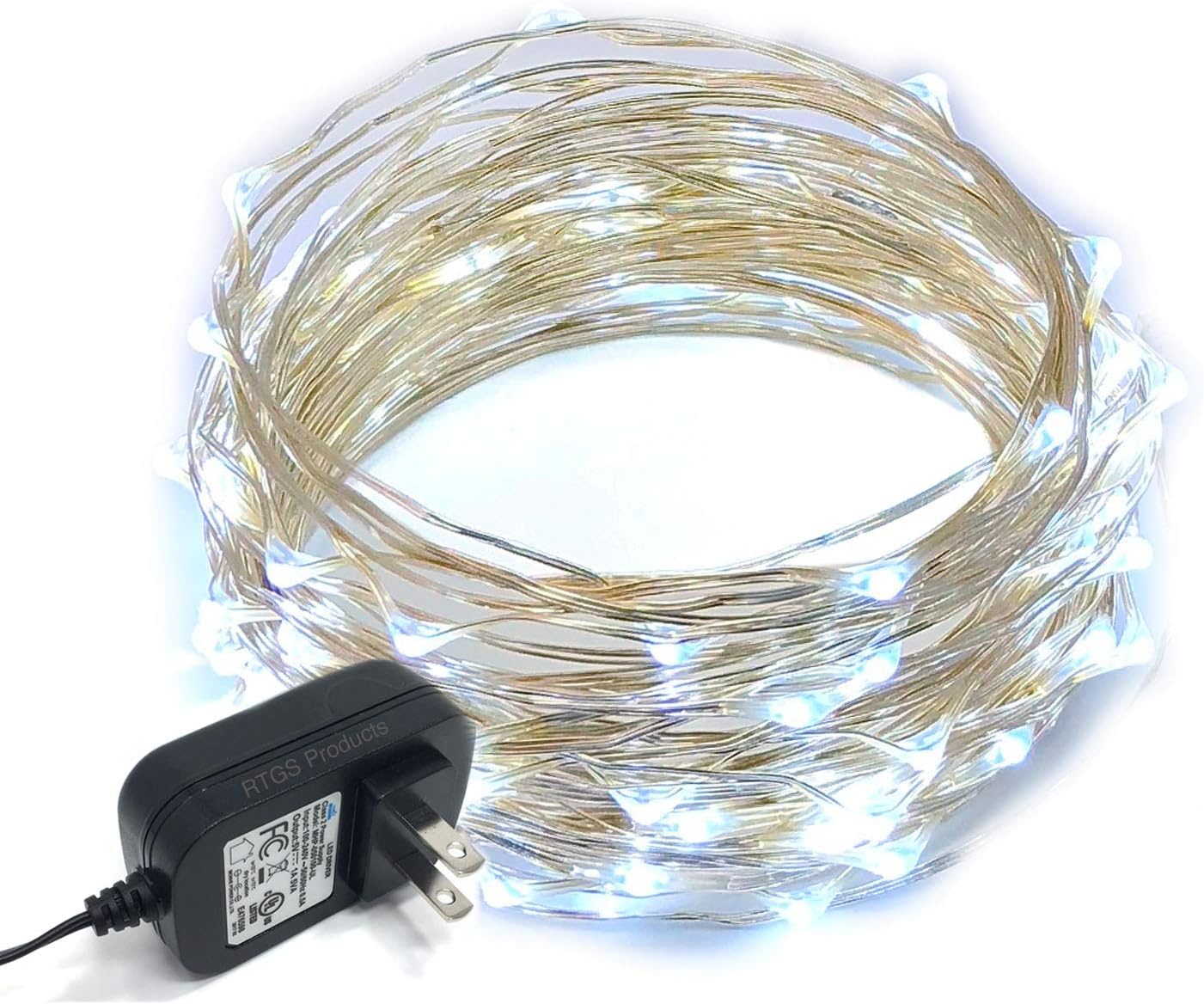 100 LEDs Cold White Color String Lights Plug-in Silver Wire Indoor and Outdoor 32 Feet Firefly Starry Fairy Lights for DIY, Christmas, Holidays, Party, Bedroom and Centerpieces