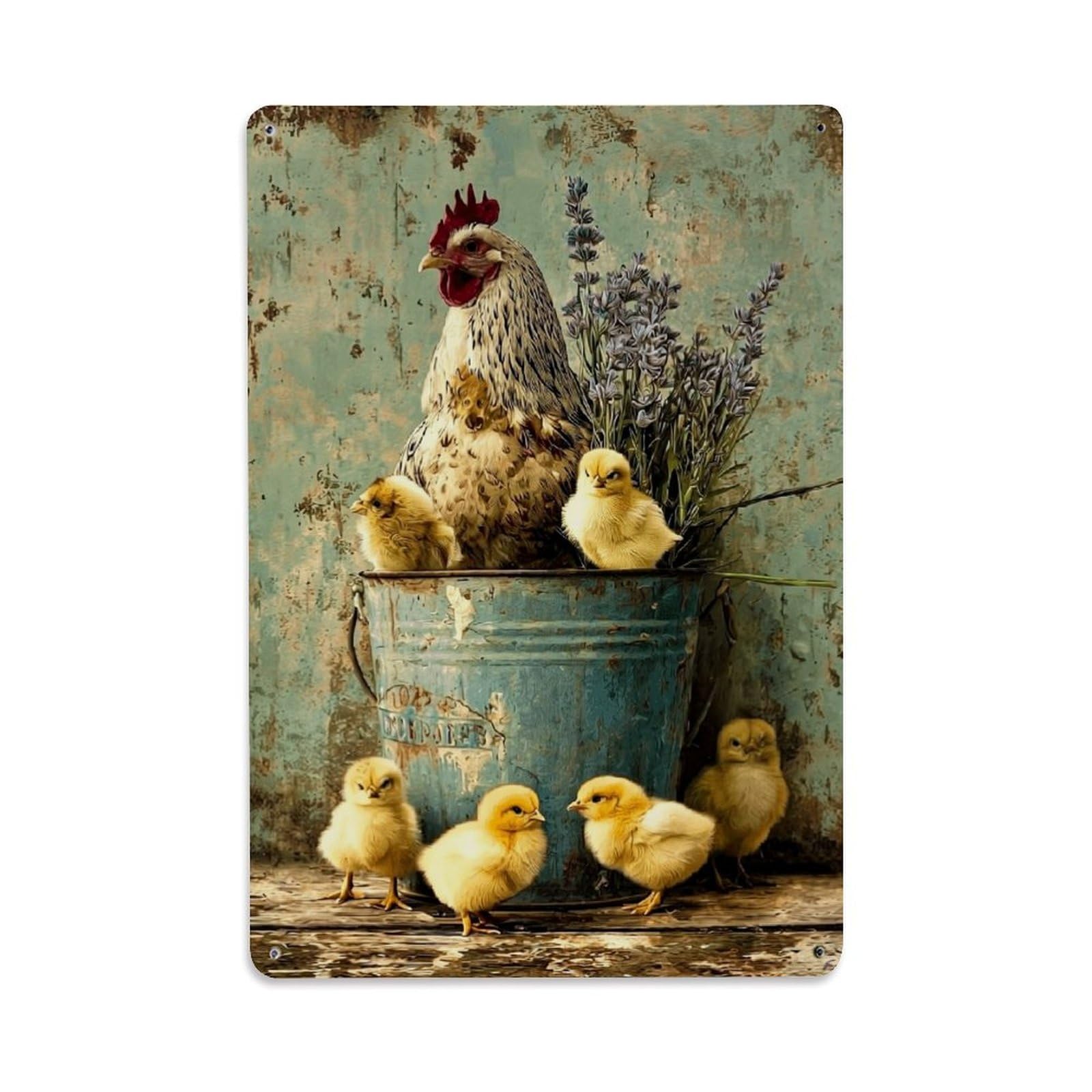 Nestemfo Vintage Hen And Chicks In Bucket Tin Sign Metal Sign, Living Room,Bar, Home, Bedroom Wall Decor,Retro Metal Poster 8X12 Inches