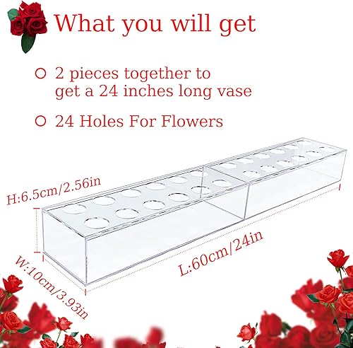 Miniatura 3 de 2 jarrones rectangulares de acrílico transparente moderno, 24 pulgadas de largo, centro de mesa rectangular floral de baja decoración, jarrón para