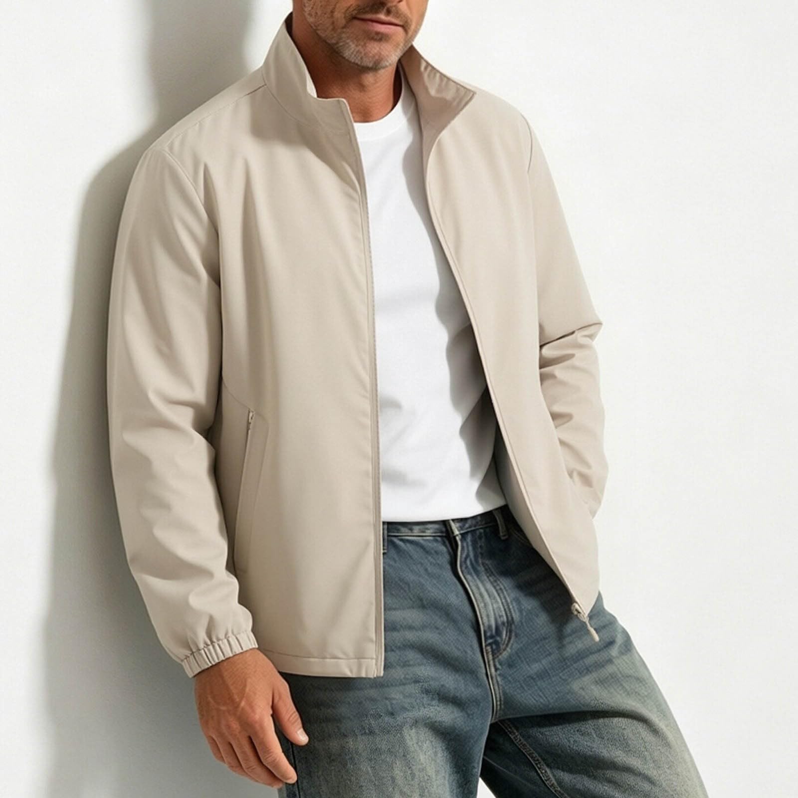 Sportjacke Herren Dünne Übergangsjacke Atmungsaktive Bomberjacke mit Stehkragen Fliegerjacke Schnelltrocknend Freizeitjacke Leicht Jacke Lässige Fashion Herrenjacke Regular Fit Outdoorjacke