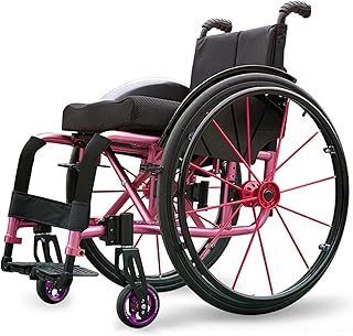 Silla De Ruedas Plegable Y Ligera, Sillas De Ruedas De Transporte Todo Terreno, Frenos De Mano, Silla De Ruedas De Aleación De Aluminio, Ruedas Antivuelco, Altura De Asiento Ajustable(Rose Color,36cm/