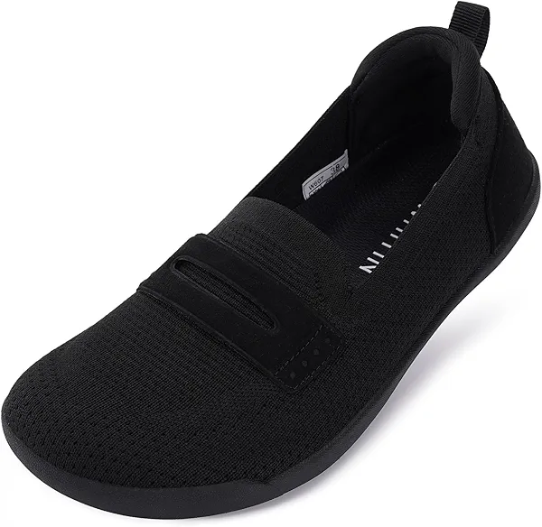 WHITIN Women's Loafers Round Toe Flat Shoes Wide Toe Box Barefoot Minimalist Zero Drop Sole Size 5.5 Width Knit Slip on Walking Fit Dress Casual Outdoor Black 36