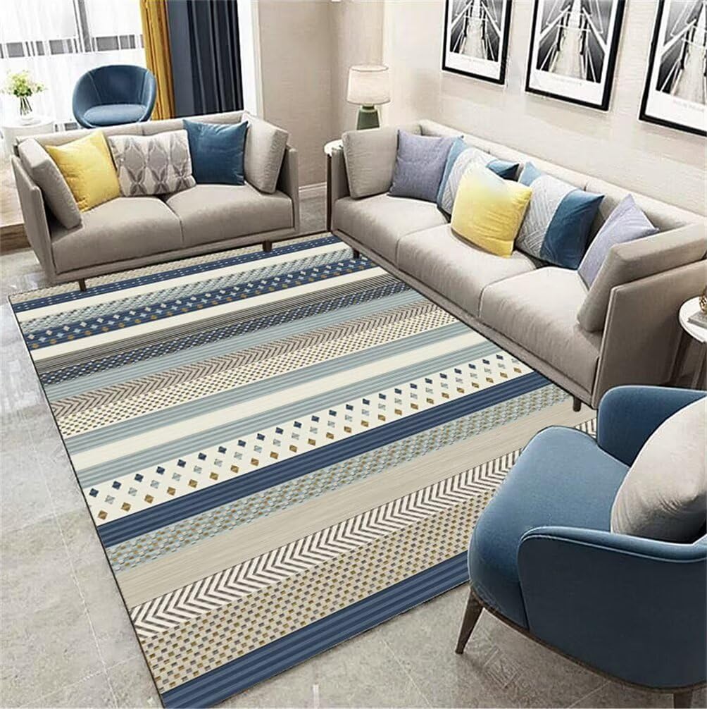 Tapis poil ras anti-poussière bleu 200x300 cm, idéal pour espace de jeu enfant et salon