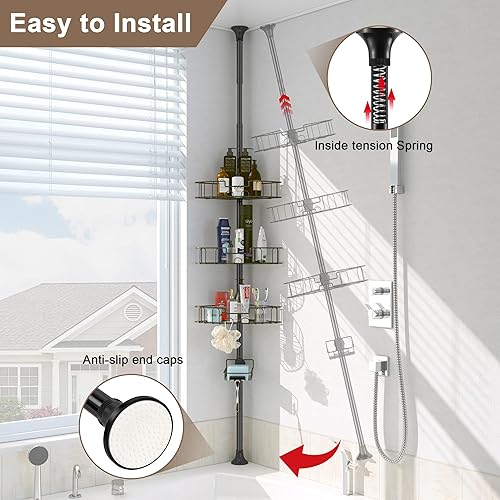 Miniatura 11 de Organizador de ducha esquinero – Estante de ducha extra grueso a prueba de óxido para ducha interior – Estante de ducha ajustable para baño y bañera
