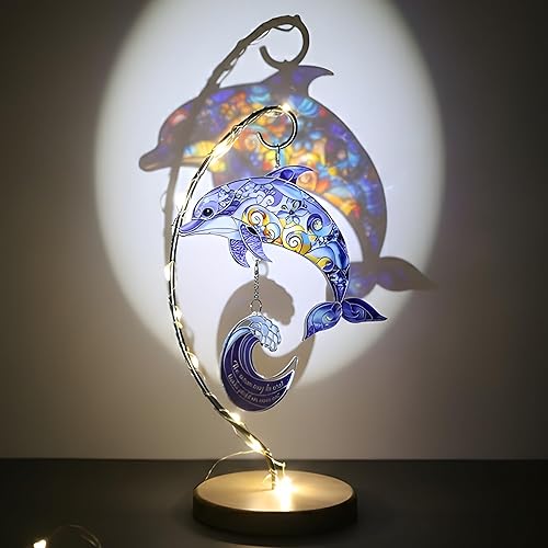 Miniatura 2 de Adorno navideño de delfín, efecto atrapasoles, adorno de playa costera con soporte para decoración de escritorio o habitación, regalos de delfín,