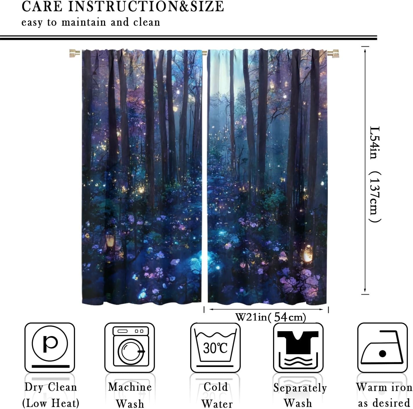Magical Forest Curtains, Mystic Purple Forest Nature Scenery Print Rod Pocket Room Darkening Window Treatments for Living Room Bedroom Kitchen 42x54 Inch