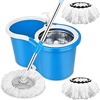 Vista 1 de Juego de trapeador giratorio y cubo, trapeador y cubo con escurridor, kit de mopa giratoria de 360° con 2 cabezales de repuesto de mopa