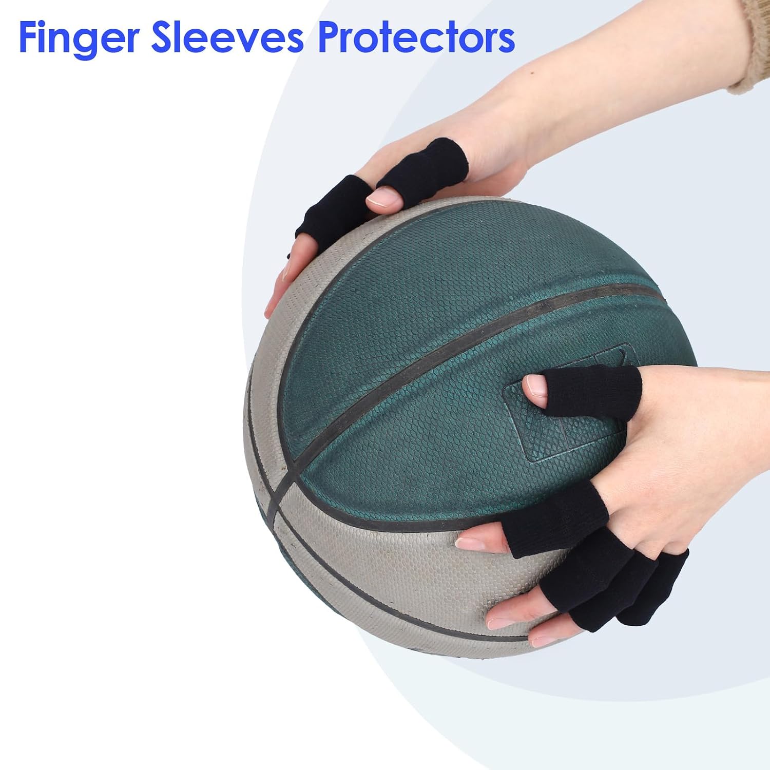 Dimeho 10 Pcs Finger Sleeves Protectors, Sport Finger Splints Elastic Thumb Splint Brace for Finger Support Finger Sleeves Compression Aid for Relieving Pain Arthritis Finger (Black)