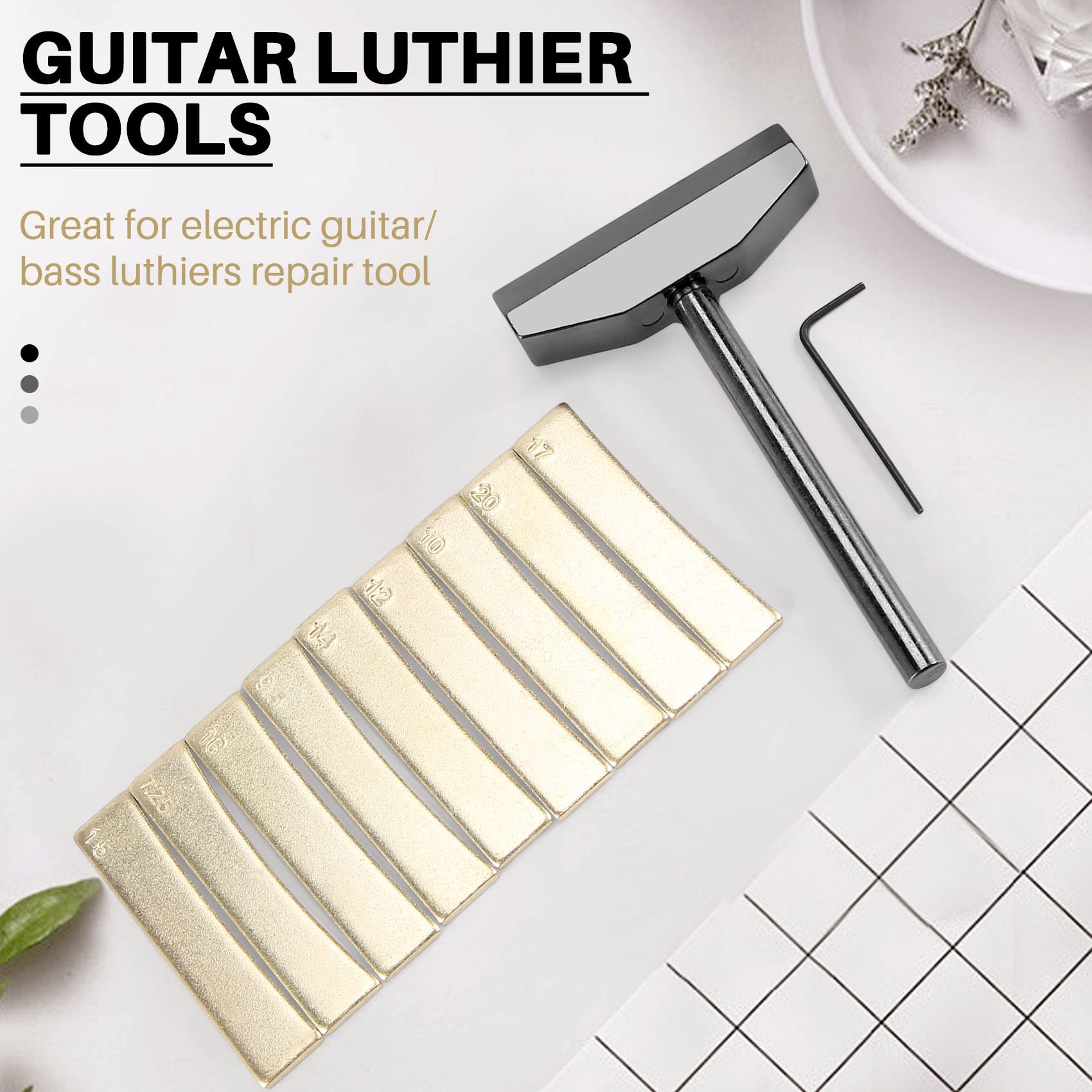 Gitarrenbauer Set Gitarren Bund Presse Netz Brett Press Werkzeug + 9-Teilige Messing Radian Bund EinsäTze mit Dem Sechskantschlüssel