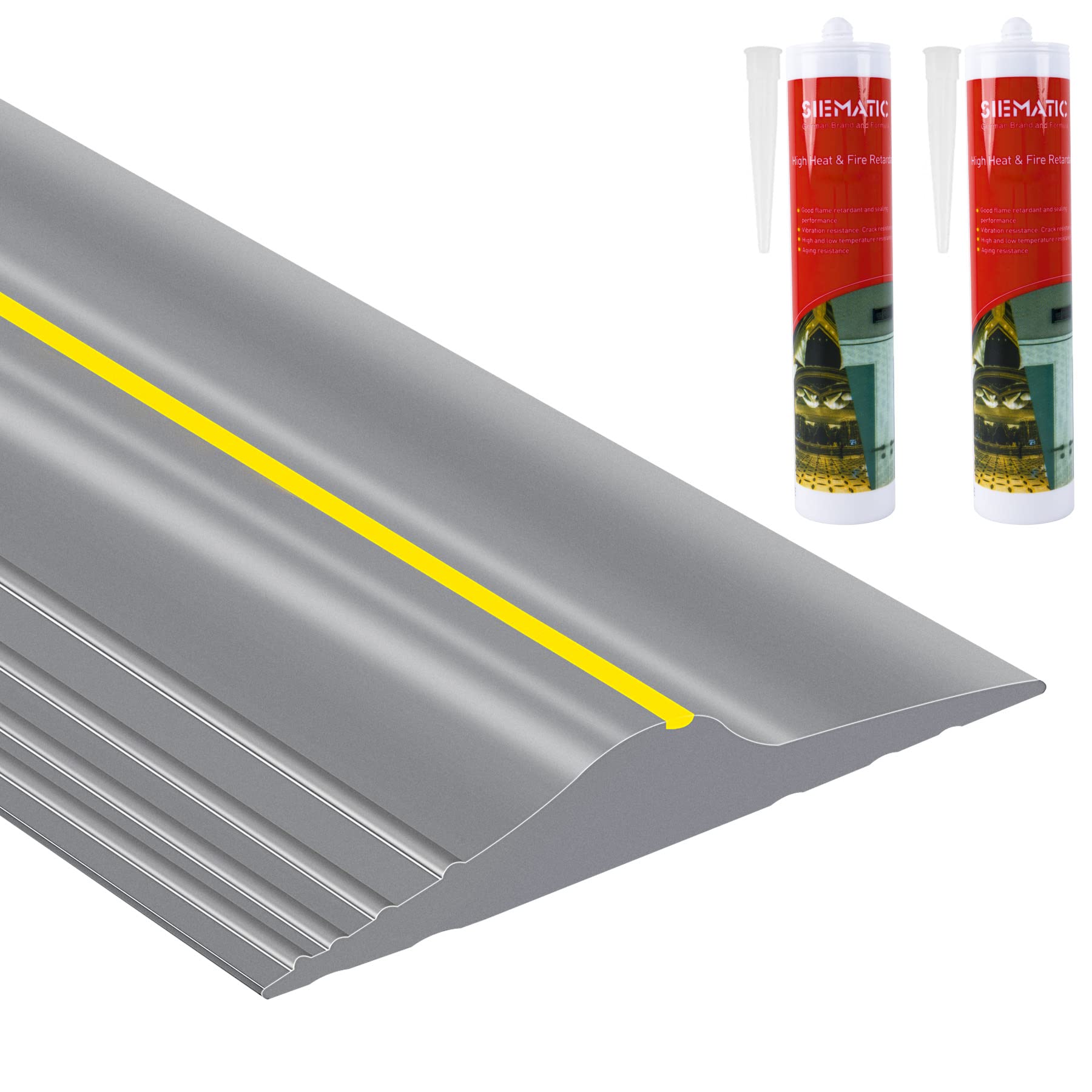 20Ft/6M Universal Garage Threshold Seal Strip with 300ml Black Adhesives, Garage Door Bottom Weatherproof Strip Rubber DIY Weather Stripping Replacement (Grey)