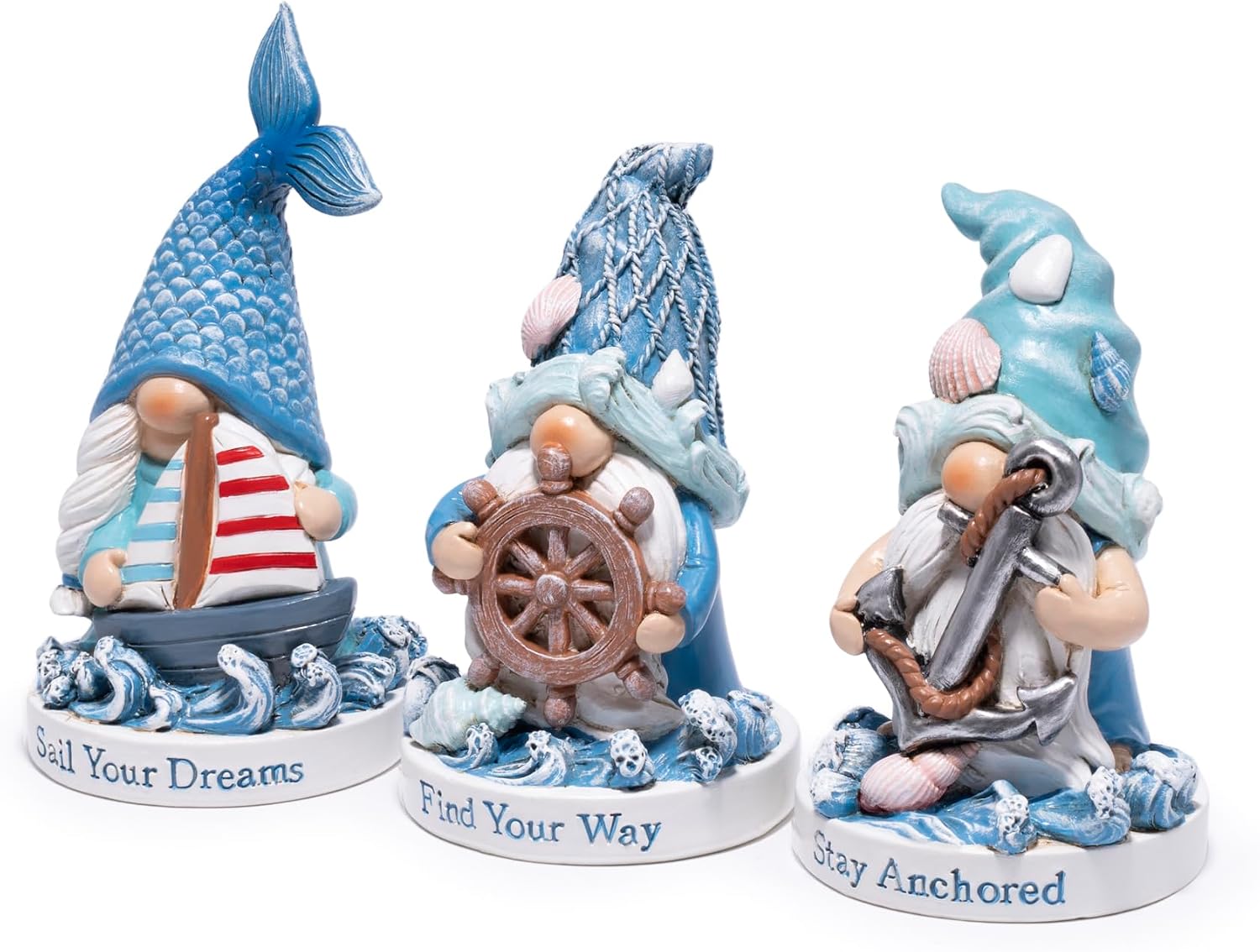 Hodao Ocean Gnome Figurines, Nautical Beach Elf Coastal Home Decor Set of 3 image 2