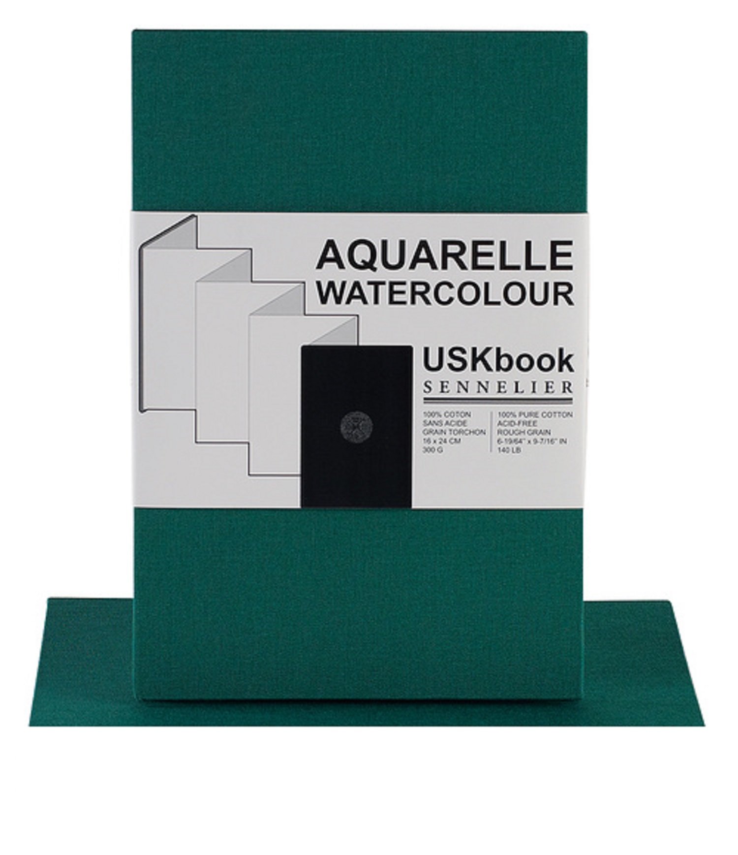 Sennelier USKbook - Quaderno con copertina rigida per acquerello, in lino, grana grezza, 300 g/m², 16 x 24 cm, colore: Verde