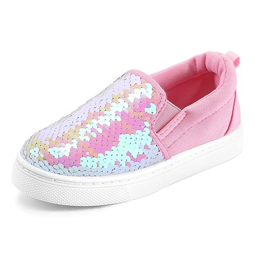 K KomForme Toddler Slip on Sneakers Girls Sparkle Sequins Canvas Walking Shoes