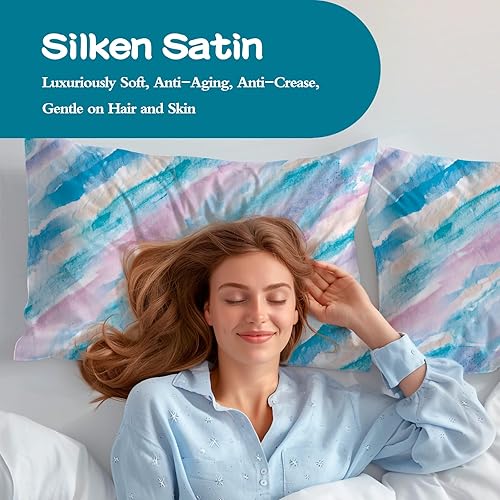 Vista 78 de Funda de almohada de satén para cabello y piel, más suave que la funda de almohada de seda de morera, 1 paquete, funda de almohada de satén con Rosa