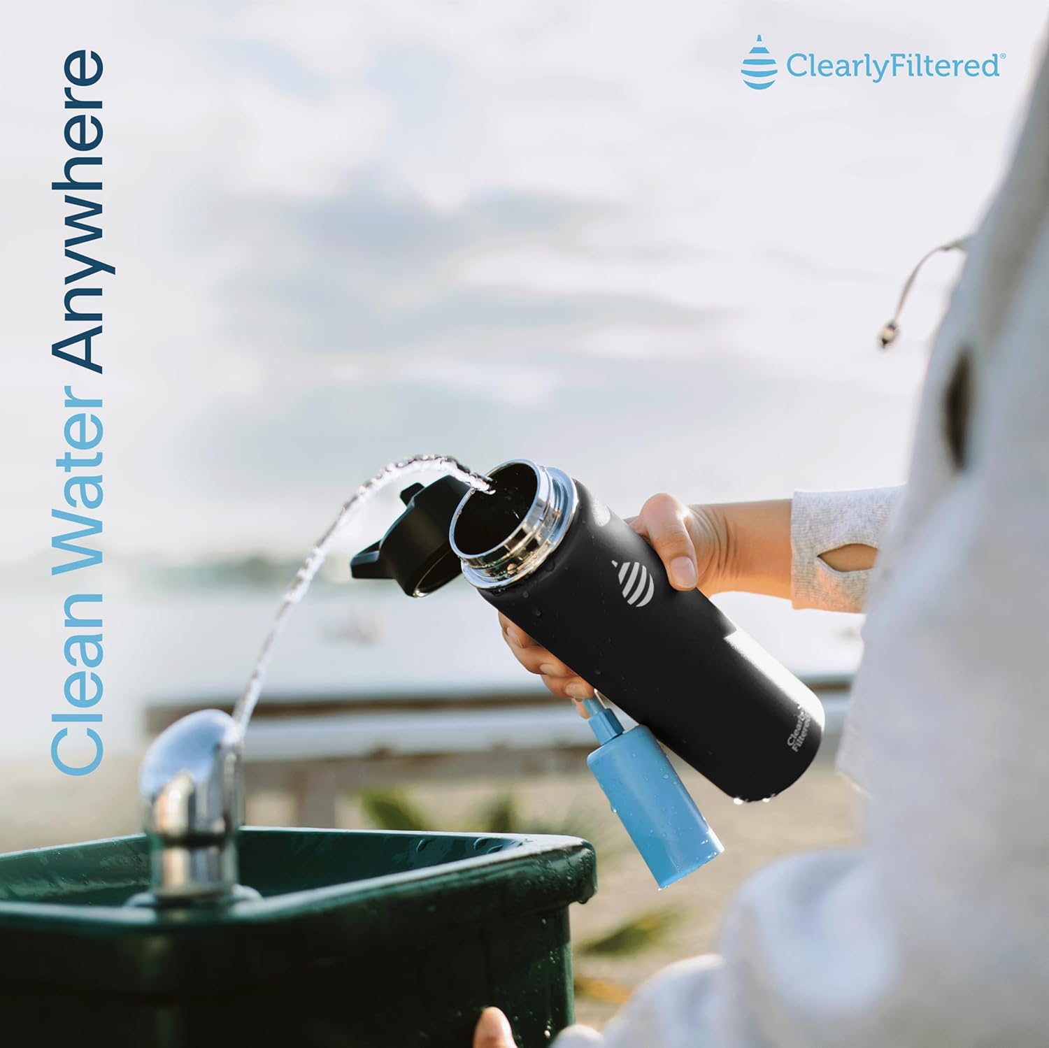 Clearly Filtered 20oz Water Bottle/Targets 220+ Contaminants/Double-Wall Insulated Stainless Steel Filtered Water Bottle BPA/BPS-Free Phthalate-Free Filters Fluoride Lead Chlorine (Charcoal) - Image 3