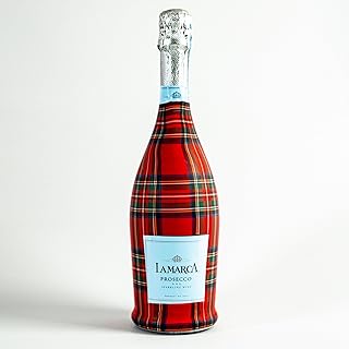 Beau Bottles Wrap Red and Green Christmas Tartan - Prosecco Collection750ml Champagne Bottle - Personalized Wine Bottle Labels for Weddings, Events & Gifting - Easy Shrink Application