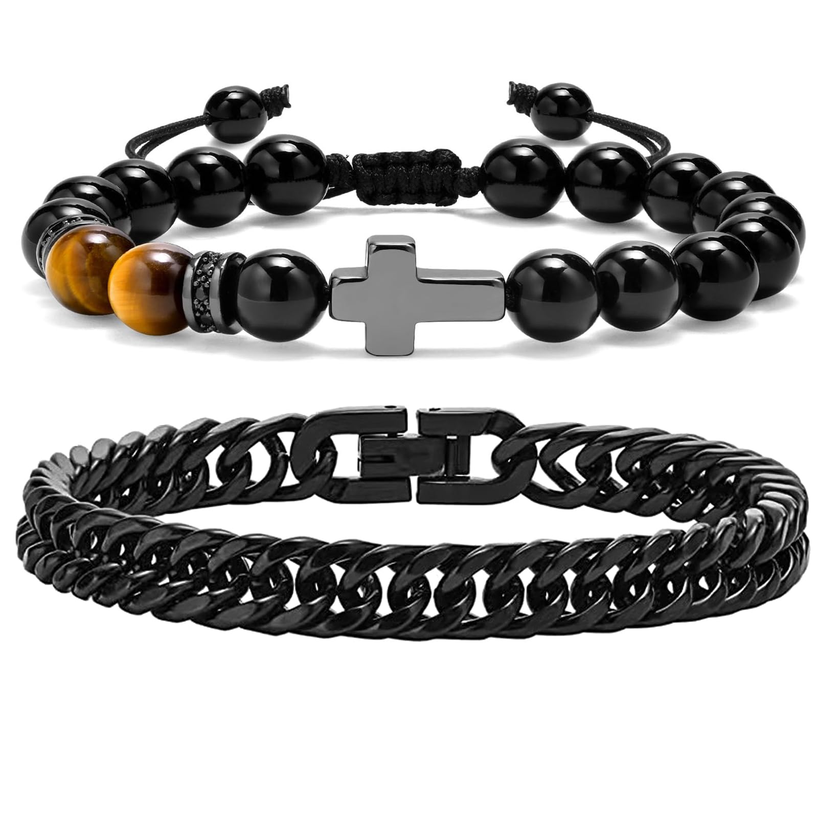 Mochity 2pcs Pulsera Hombre Acero 21cm, Pulseras Hombre Plata Oro Negro, Pulsera Hombre Acero Inoxidable, Regalos Para Hombres, Brazalete Hombre, Pulsera Acero, Joyas Hombre