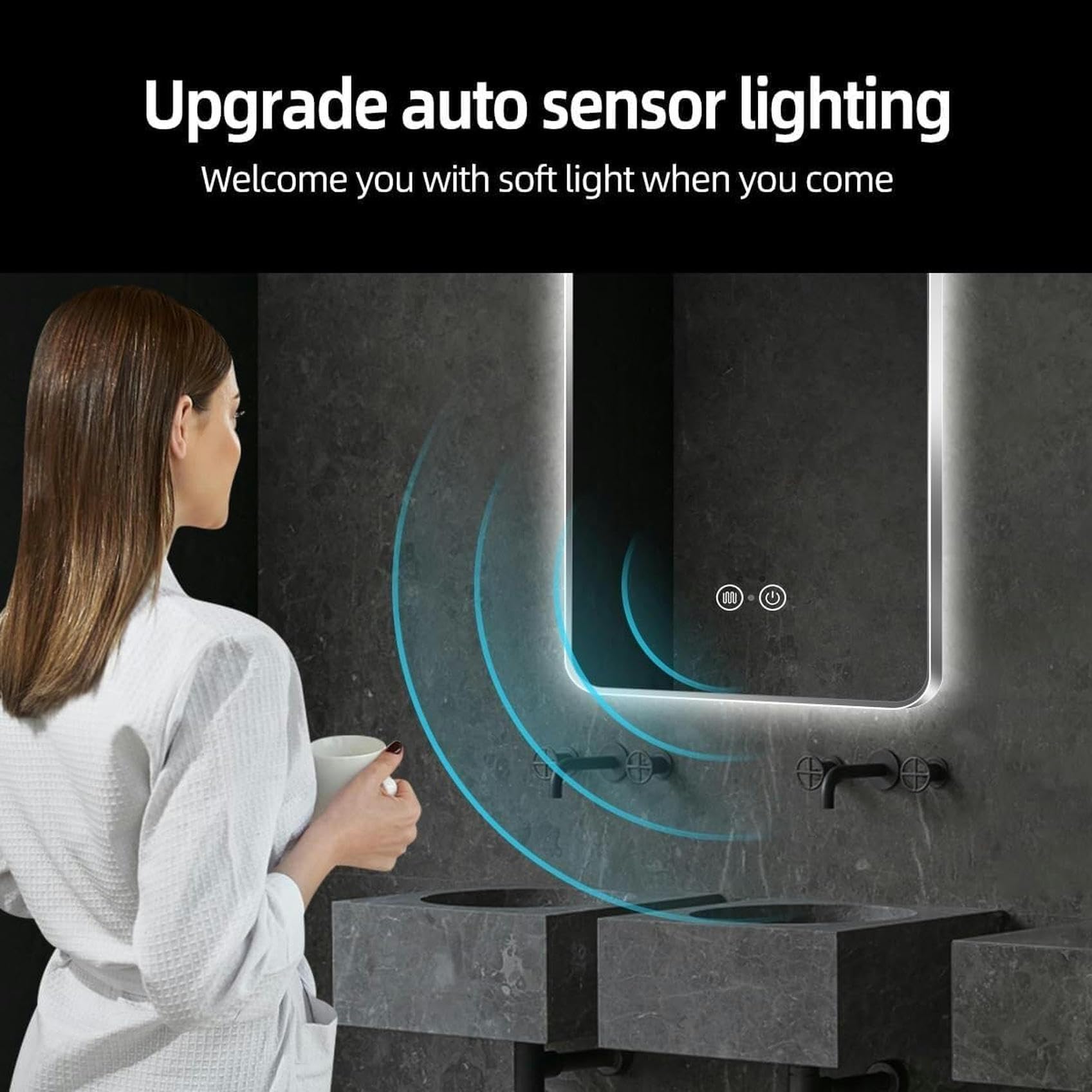 Lustro łazienkowe LED Smart Touch z technologią przeciwmgielną, podświetlana konstrukcja czujnika ruchu na podczerwień do toalety Safei – nowoczesne i stylowe lusterko kosmetyczne