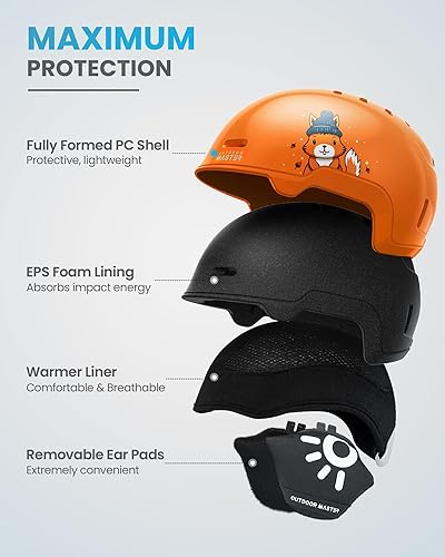 Miniatura 2 de OutdoorMaster Juego de casco y lentes de esquí para niños, casco de snowboard, carcasa de policarbonato duradera y espuma EPS, casco de nieve con 12
